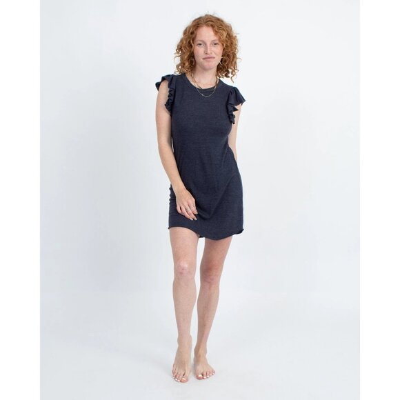 Chaser Size M Sailboat Blue Flutter Sleeve Hi Low Shirttail Shift Mini Dress NWT - Picture 2 of 13